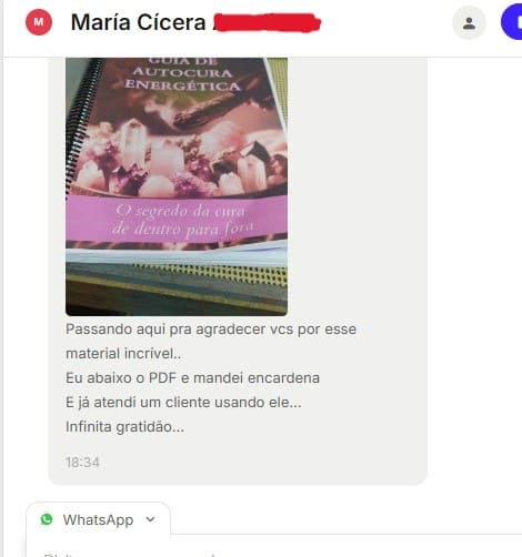 Mensagem de aluna no WhatsApp